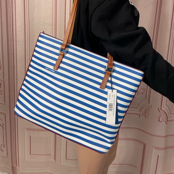 Dooney & Bourke Blue & White Stripe Tote NWT 2023 NEW with certificate - Picture 4 of 16
